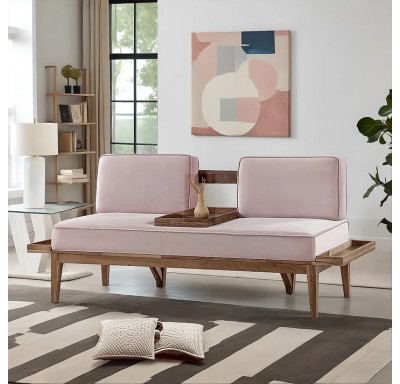 Minika 2 Seater Wooden Sofa (Velvet, Pink)