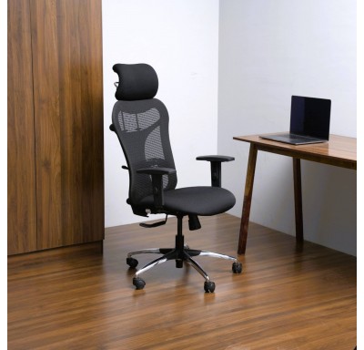 Airavat High Back Chair Fabric - Chrome Base - Black - Multi Lock