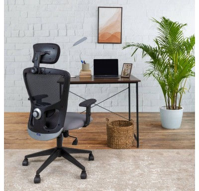 Albus High Back Chair Fabric - Nylon Base - Black&Grey - Single Lock