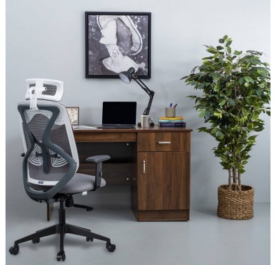 Gravita High Back Chair Fabric - Nylon Base - White&Grey - Multi Lock