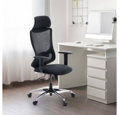 Hutton High Back  Chair Fabric - Chrome Base - Black - Single Lock