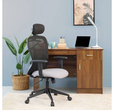 Safari High Back Chair Fabric - Nylon Base - Black&Grey - Single Lock