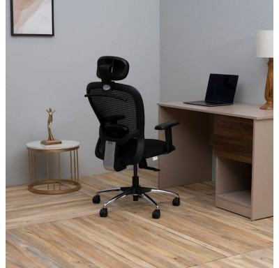 Safari High Back Chair Fabric - Chrome Base - Black - Multi Lock