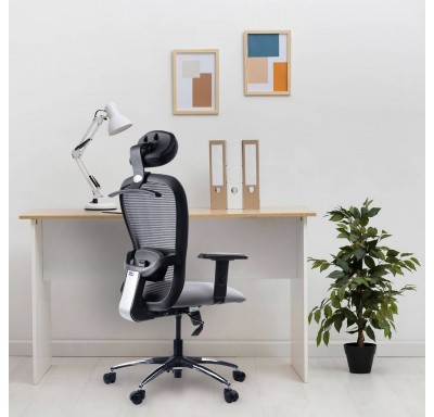 Safari High Back Chair Fabric - Chrome Base - Black&Grey - Single Lock