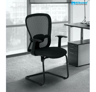 Nilkamal Alba Visitor Chair With Arm Mesh Fabric- Black